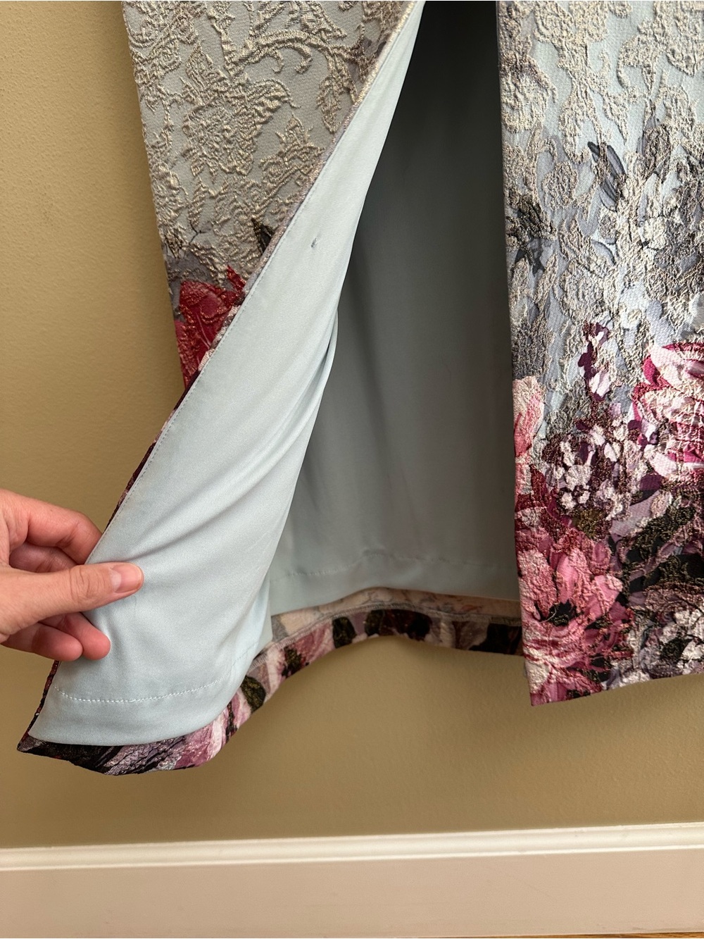 BHLDN Adrianna Papell Lilliana Blue Floral Metallic Jacquard Maxi Gown - Picture 11 of 12